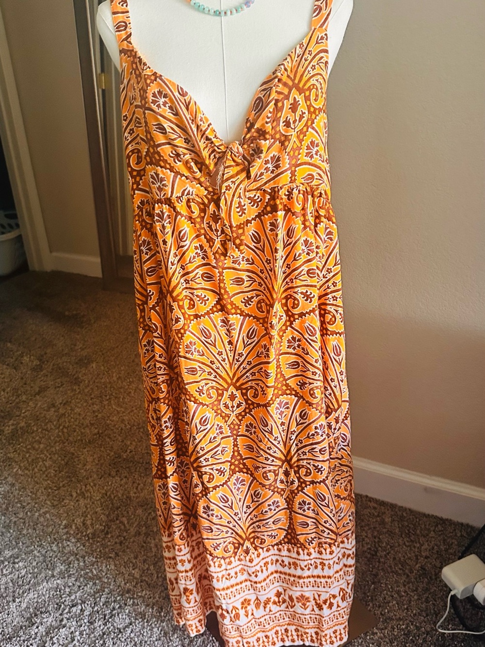 Knox Rose Orange Paisley Maxi Dress with White Accents